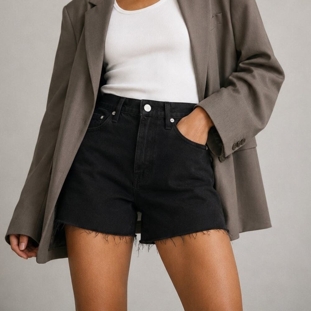 Frame Le Brigette Mini Short Womens 25 Black Denim Cotton High-Rise Raw Cut NWOT